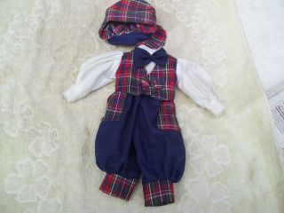 Alte Puppenkleidung Red White Blue Suit Hat Outfit Vintage Doll Clothes 30cm Boy Bild