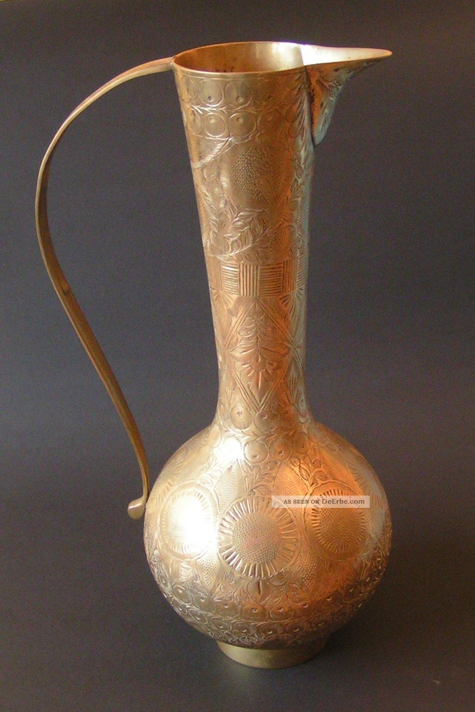Antike Messingkaraffe Indien 37cm Goß Messing Vase Handarbeit Rarität Entstehungszeit nach 1945 Bild