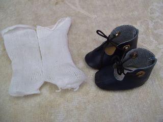 Alte Puppenkleidung Schuhe Vintage Dark Blue Laced Shoes Socks 40 Cm Doll 5 Cm Bild
