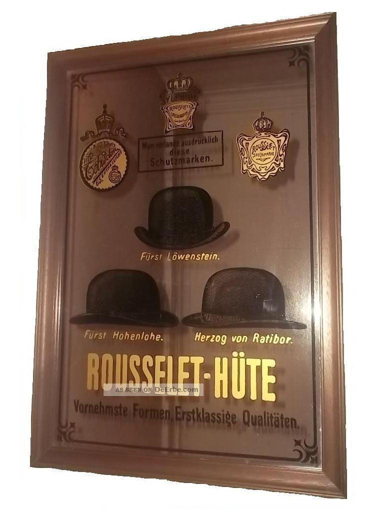 Alter Reklamespiegel Spiegelrahmen Wandbild Rousselet Hutfabrik Ca.  1940/50 Rar Spiegel Bild