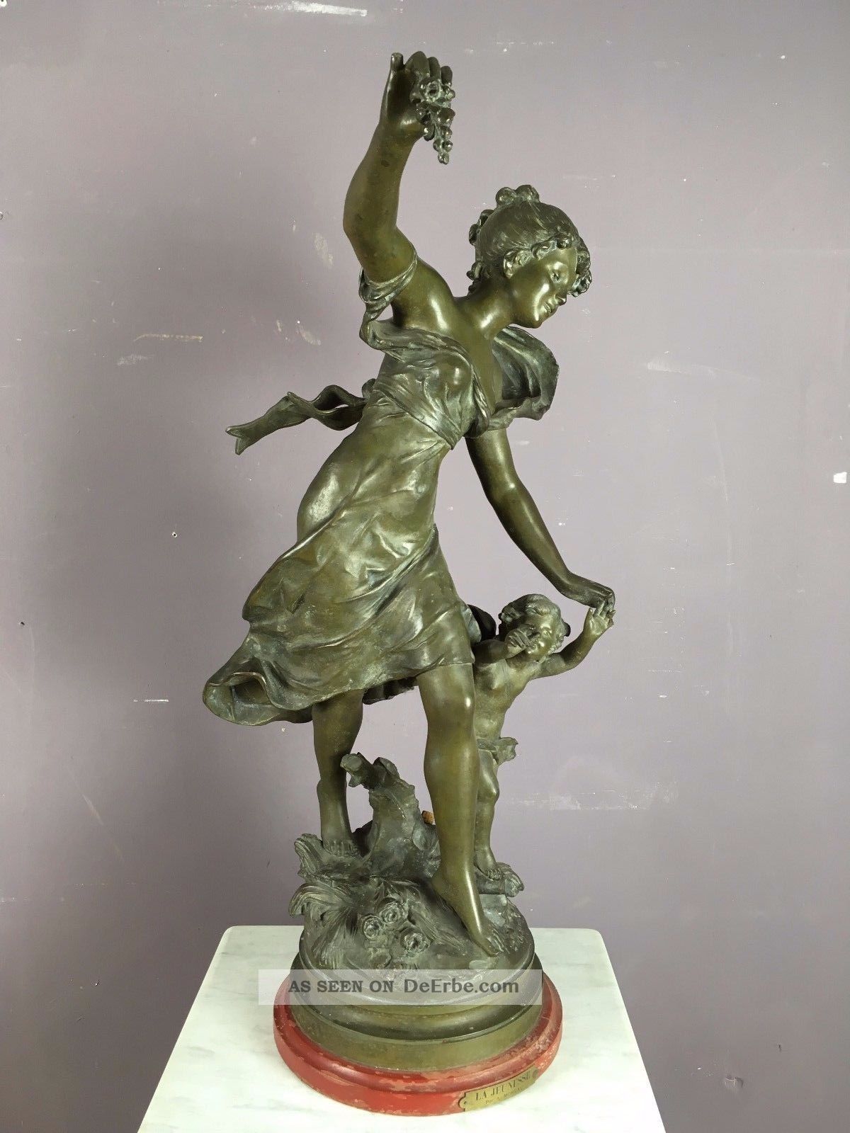 Ob16 - 0106 - Bronzefigur - Jugendstil - La Jeunesse - Par A.  Moreau - Engel Und Frau Bronze Bild