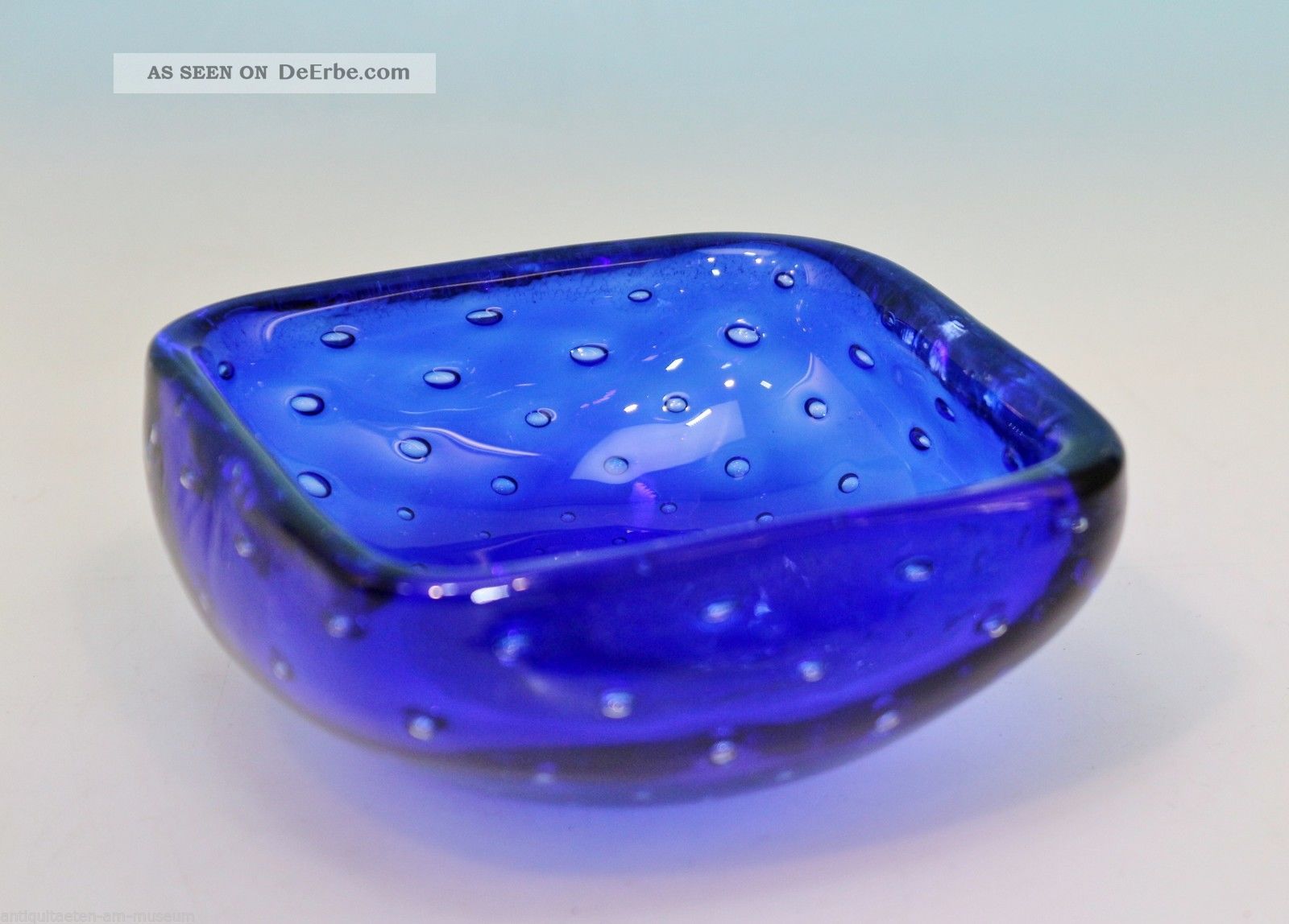 Murano Sign.  Venini Blaue Schale Mit Regelmäßigen Luftblasen,  Runder Ätzstempel Glas & Kristall Bild