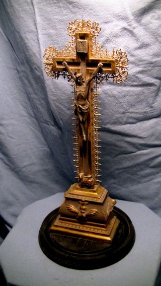 Schönes,  Altes Prunk Kruzifix,  Kreuz,  Holz Gold,  43 Cm,  Jesus Antik Bild