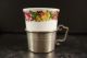 1 Espressotasse Porzellan Mit Zinnhalterung Halterung Zinn Kaffeetasse Blumen Gefertigt nach 1945 Bild 1