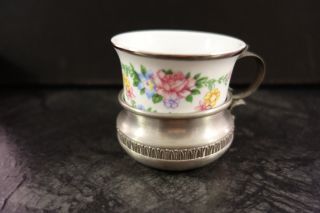1 Espressotasse Porzellan Mit Zinnhalterung Halterung Zinn Kaffeetasse Blumen Bild