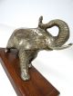 Seltene Art Deco Elefanten Skulptur Metall Tier Holzsockel Antik Frankreich 1920-1949, Art Déco Bild 1