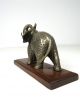 Seltene Art Deco Elefanten Skulptur Metall Tier Holzsockel Antik Frankreich 1920-1949, Art Déco Bild 5