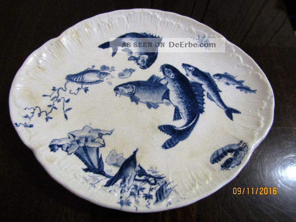 Villeroy & Boch Dekor Delphin 2 Fischteller Mettlach Um 1900 Nach Marke & Herkunft Bild