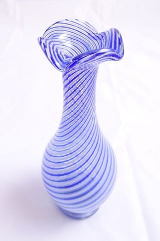 Herrliche Antike Glas Vase Blau Mit Streifen Dekor Wohl Lauscha/murano Bild