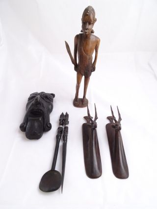 5x Historische Afrikanische Figuren Aus Holz - Antike Internationale Raritäten Bild
