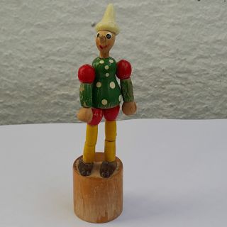 Uralte Erzgebirge Pinocchio Holz Figur Drückfigur Steh Auf Männchen Knickfigur Bild
