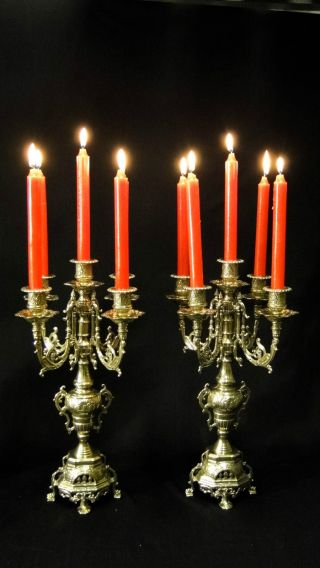 Kaminset Kaminuhr,  2x KerzenstÄnder Messing Kerzenleuchter 5 Armig 41cm Massiv Bild