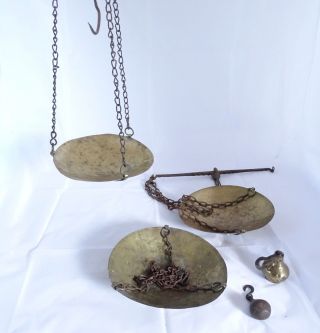 Antike Orientalische Tellerwaage Balken Waage Geschmiedete Handwaage 3 Teile Bild