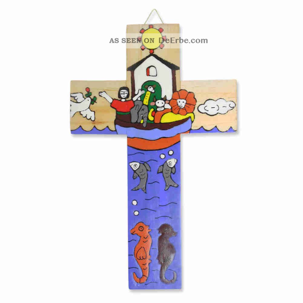 Kinderkreuz / Wandkreuz Aus El Salvador Arche Noah Bunt Bemalt Kreuz 15 X 9 Cm Skulpturen & Kruzifixe Bild