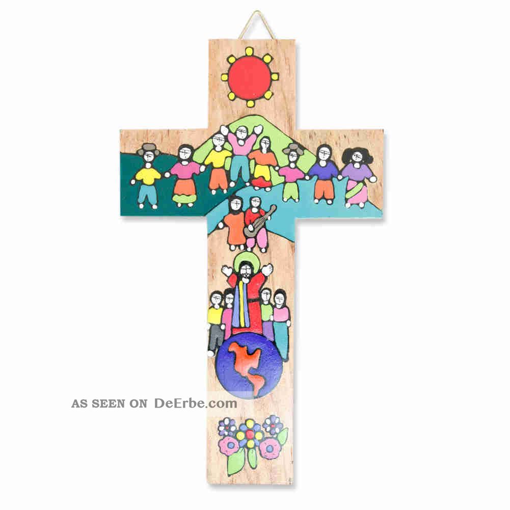 Kinderkreuz / Wandkreuz Für Kinder Bunt Bemalt Holz 15 X 9 Cm Aus El Salvador Skulpturen & Kruzifixe Bild