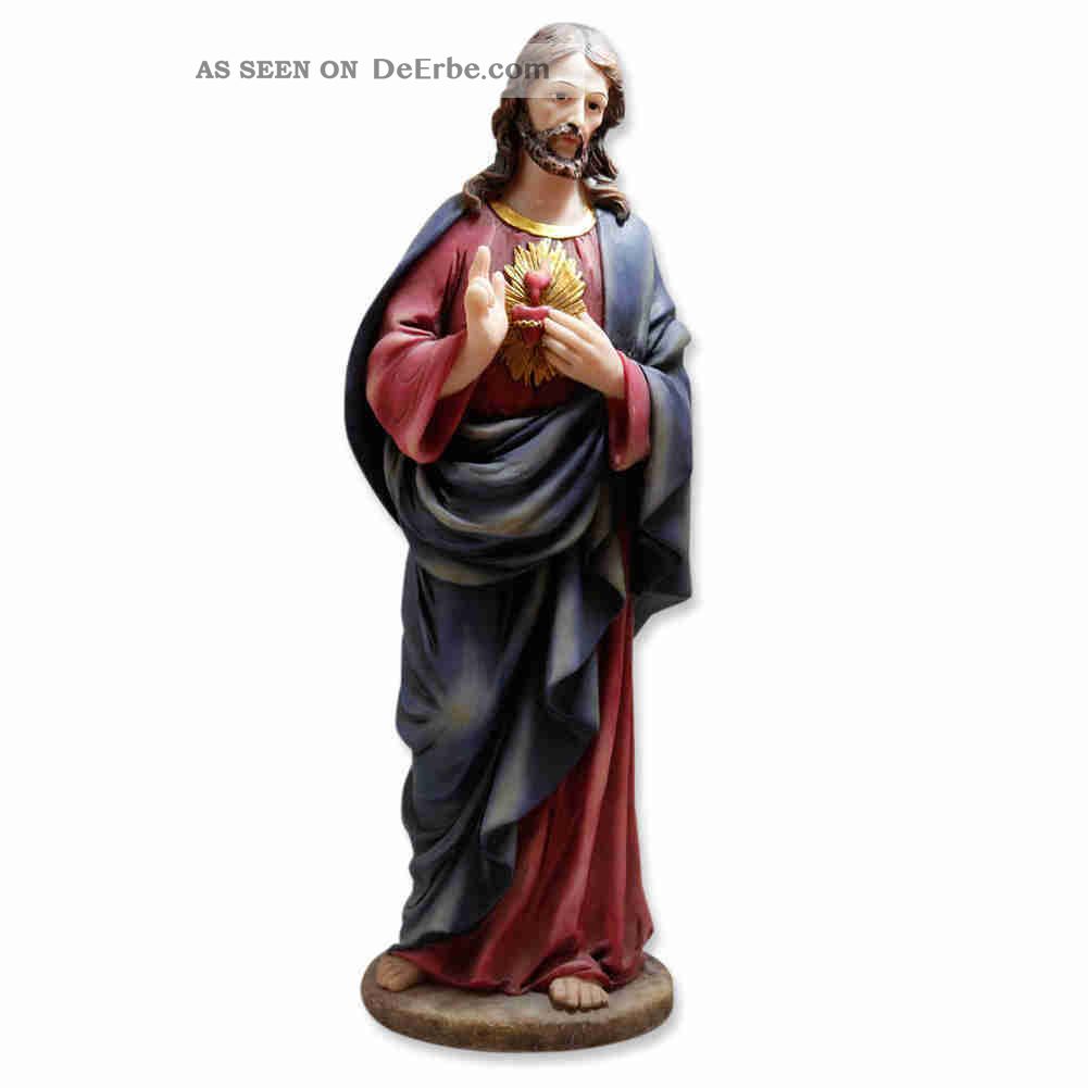 Herz Jesu Statue Kunststein Bunt Bemalt 30 Cm - Heiligenfigur / Heiligenstatue Objekte nach 1945 Bild