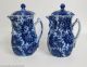 2 Kannen - 5 Tassen Mit Ut Gebr.  Horn Hornberg Keramik Um 1850 Tasse Kanne Blau Nach Stil & Epoche Bild 1