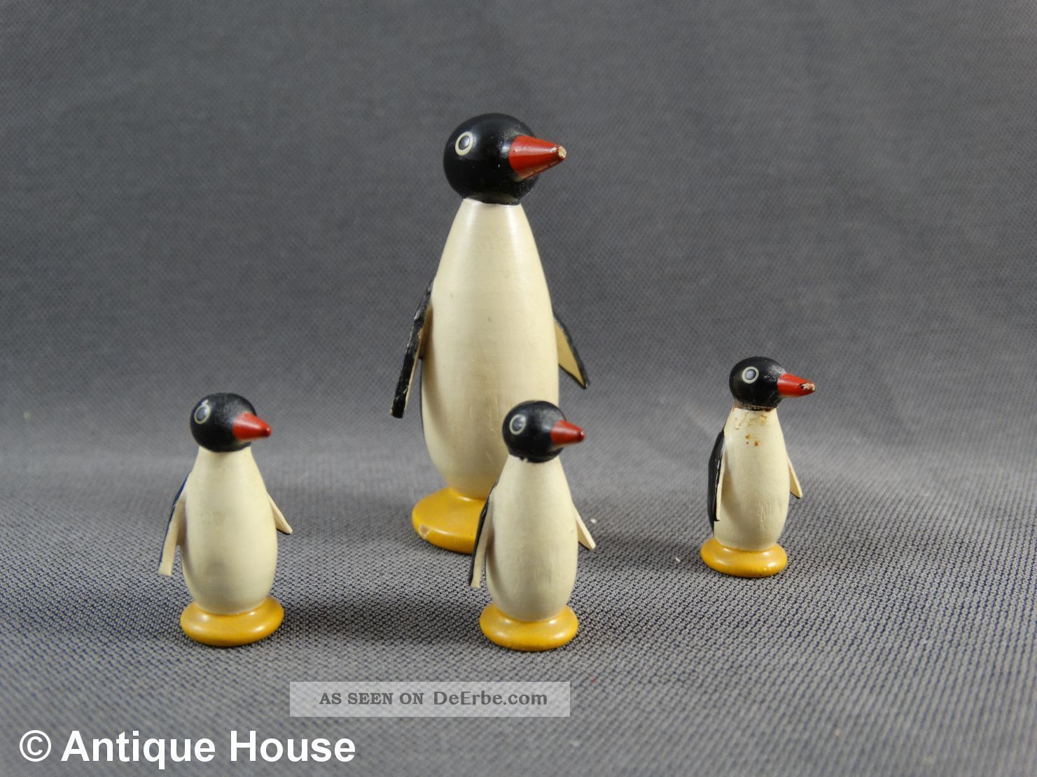 Erzgebirge Volkskunst 4 Kleine Holzfiguren Pinguine - 4,  5 / 2 Cm Objekte nach 1945 Bild