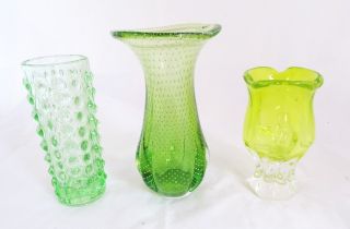 3x Panton Ära 70er Jahre Design Glas Vasen Vase Grün 70s Grüntöne Designerglas Bild