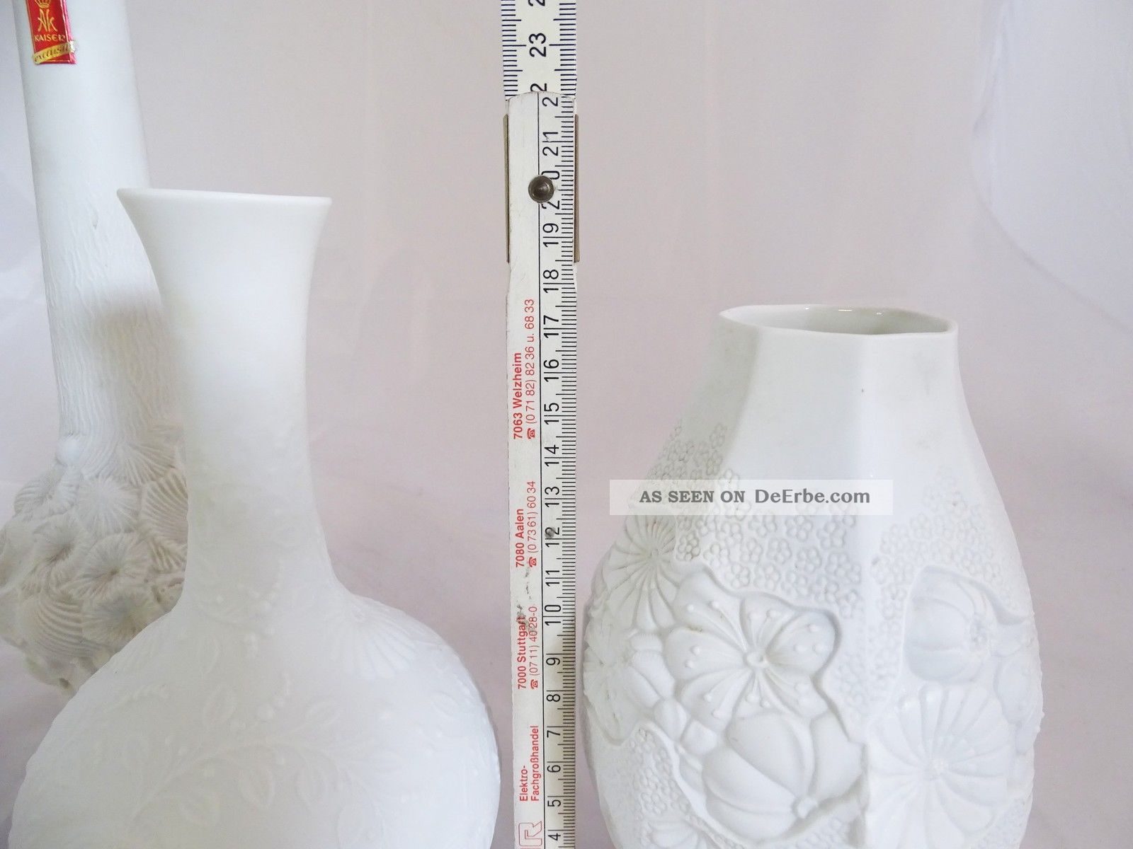 3 Seltene Ak Kaiser Vasen Porzellan Muschel Blumen Dekor Raritäten Weiß