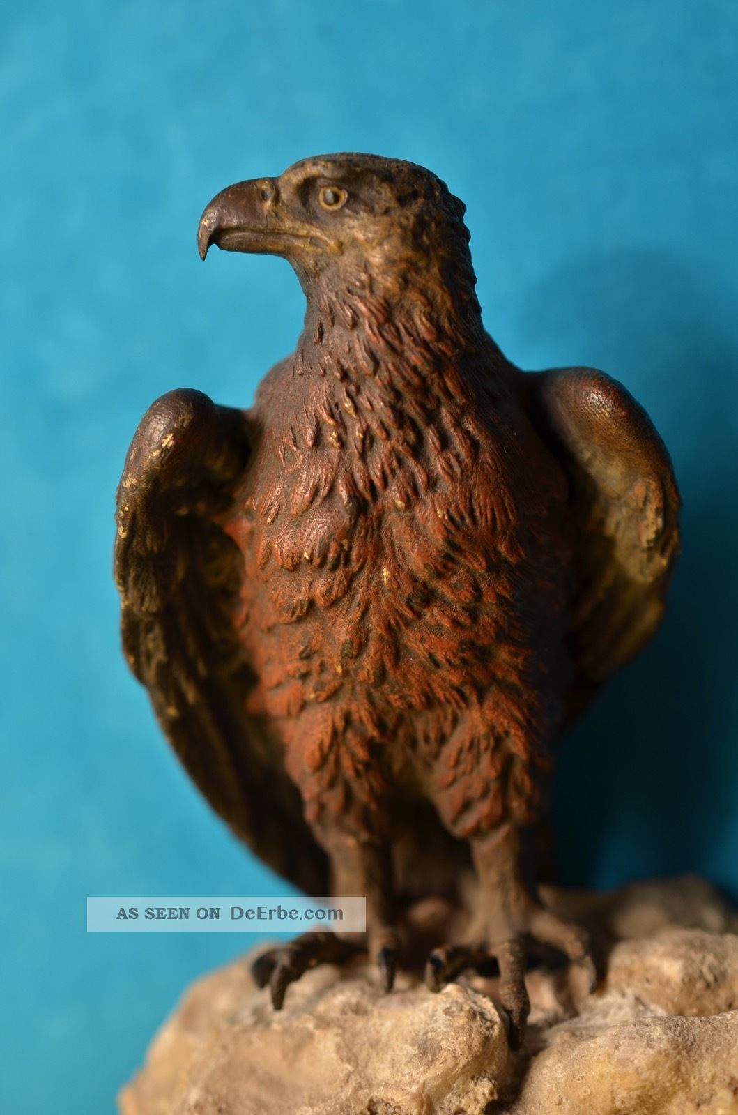 Alte Antike Naturgetreue Bronzefigur Adlerfigur Auf Stein Um 1900 Bronze Bild