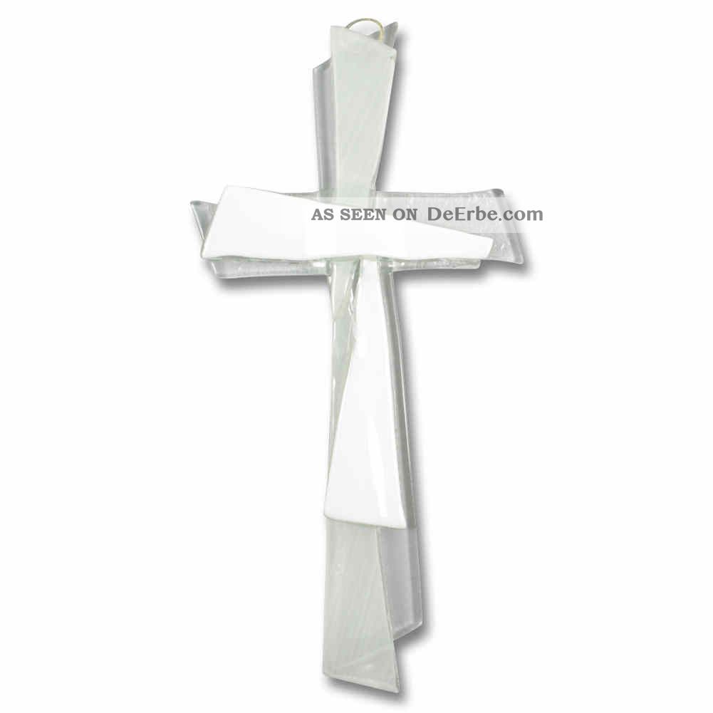 Glaskreuz Weiß Modern Handarbeit 21 X 11 Cm - Wandkreuz / Schmuckkreuz Skulpturen & Kruzifixe Bild