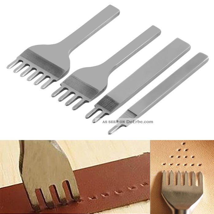 Leather Craft Punch Tools - 4PC Diamond Chisel Set For Stitching (1/2/4/6 Prong)