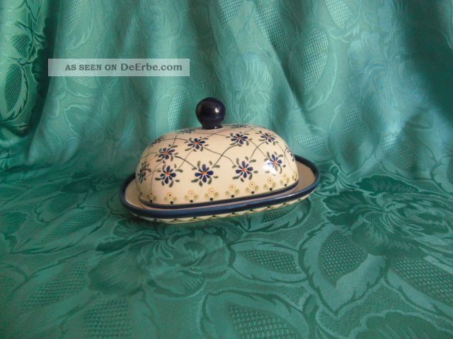 Nb Poland Butterdose Keramik Weis Blau Butterplatte Butterglocke Rustikal 19279 Nach Marke & Herkunft Bild