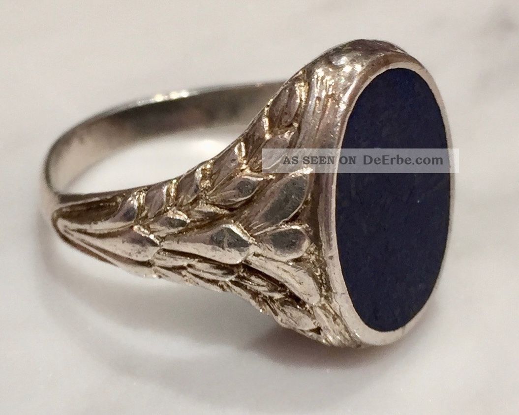 Eleganter Lapis Lazuli Ring Silbering Silber 925 Jugendstil Siegelring Gr 62 /63 Ringe Bild
