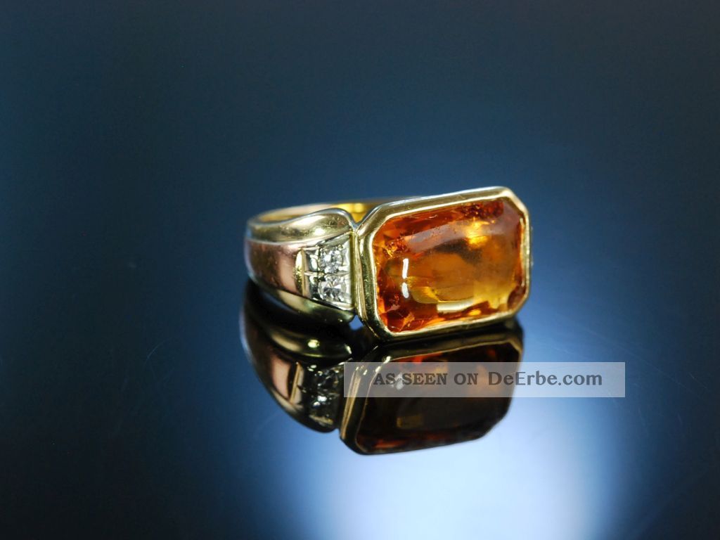 Massiver Ring Gold 585 Citrin Diamanten 0,  18 Ct Frankfurt Um 1950 Diamond Ring Ringe Bild