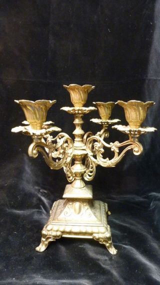 Alter Barock Bronze / Messing Kerzenleuchter - Für 5 Kerzen - 25 Cm Hoch Bild