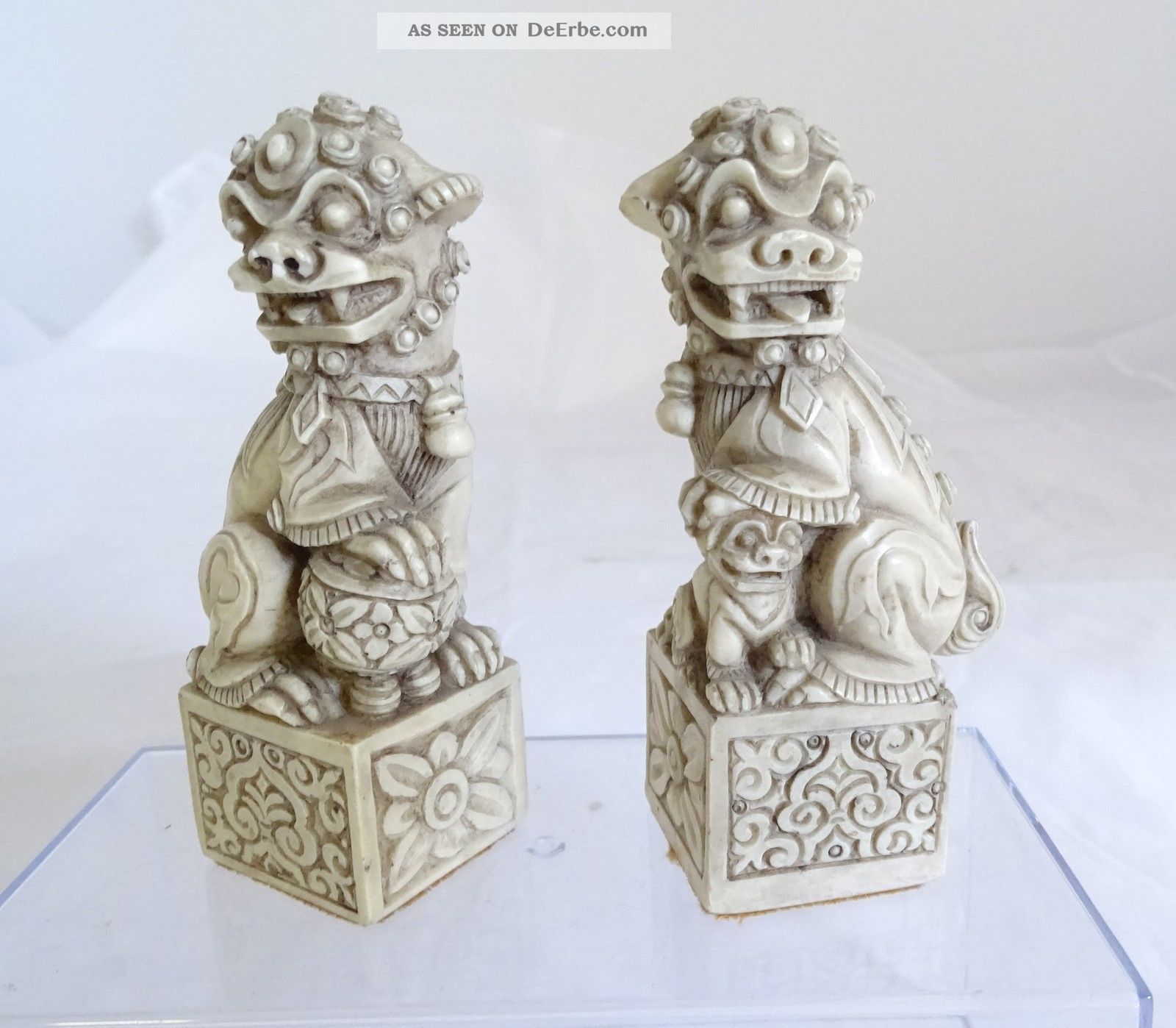 Paar Alte Figuren Tempelwächter Auf Sockel Mystische Darstellungen Ca.  10 Cm Entstehungszeit nach 1945 Bild