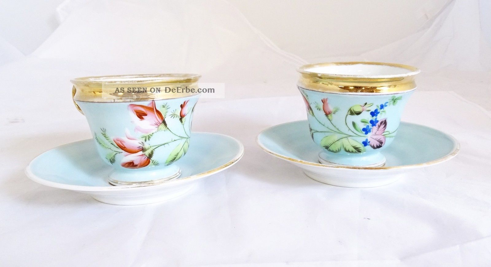 August Rappsilber Paar Kaffee Tassen Blumendekor Handbemalt Vor 1900 Nach Stil & Epoche Bild
