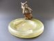 Jugendstil Bronze Brass Eule Onyx Schmuck Schale Art Nouveau Owl Tray Bird Vogel 1890-1919, Jugendstil Bild 5