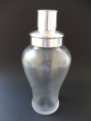 Art Deco Cocktail Shaker Crystal Glas Hammerschlag Schliff Versilbert Bild