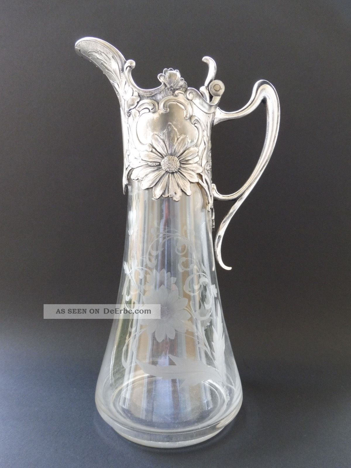 :: Große Wmf Jugendstil Karaffe Decanter Floral Art Nouveau Flower Carving Glass 1890-1919, Jugendstil Bild