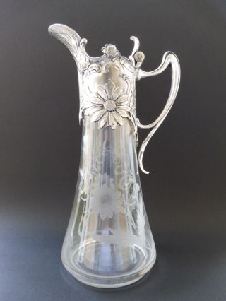 :: Große Wmf Jugendstil Karaffe Decanter Floral Art Nouveau Flower Carving Glass Bild