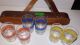 Vintage Schnapsglasträger Leder,  Holz Mit 6 Gläsern Top Glas & Kristall Bild 2