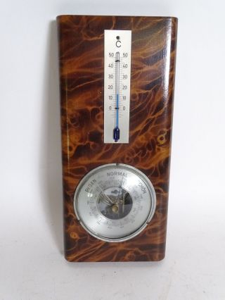 Antikes Art Déco Thermometer Barometer Wurzelholz Optik Furnier Bild