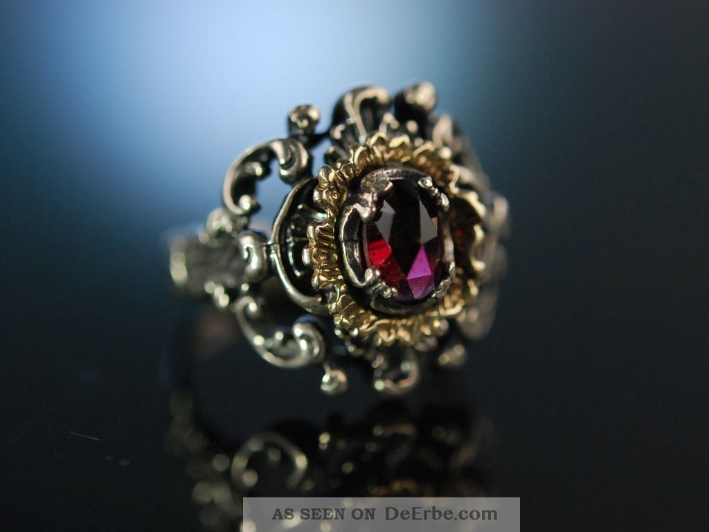Ring Zur Tracht Silber Vergoldet Granat Salzburg Um 1930 Vintage Garnet Ringe Bild