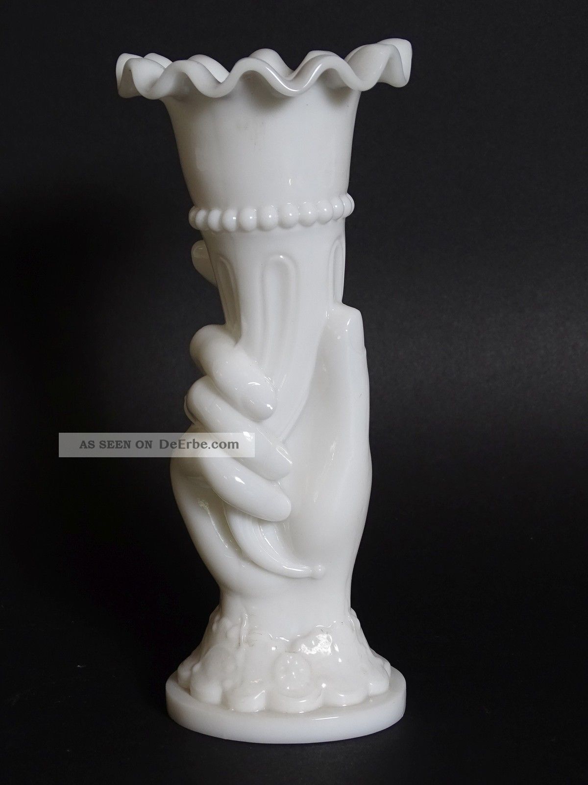 Ausgefallene Glas Vase Mit Hand - Fuß Weiß 21,  5 Cm Portreux Vallerysthal? 1890-1919, Jugendstil Bild