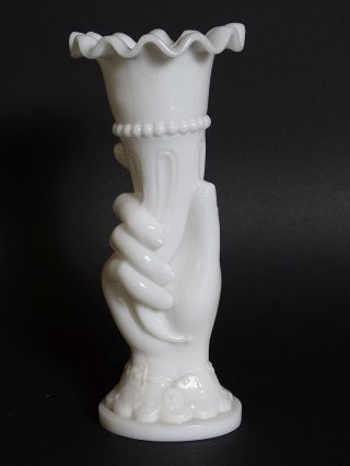 Ausgefallene Glas Vase Mit Hand - Fuß Weiß 21,  5 Cm Portreux Vallerysthal? Bild