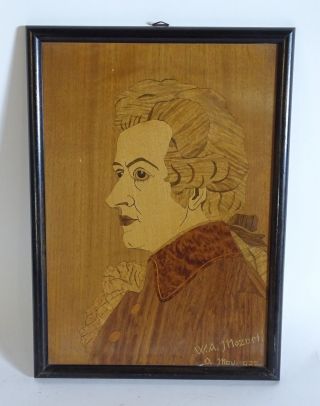 Antikes Holz Intarsien Bild W.  A.  Mozart 1932 Portrait Filigrane Arbeit Bild