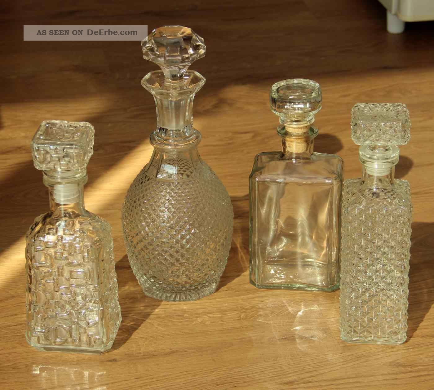 4 X Tolle Vintage Kristall Flaschen - - Geschliffene Whiskeyflasche Cognac Vodka Glas & Kristall Bild
