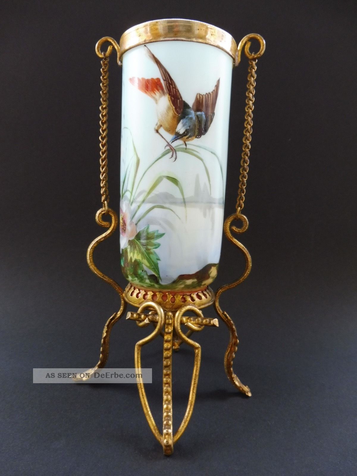 Jugendstil Vase Vergoldet Montierung Vogel Emailmalerei Art Nouveau Bird 3gg Wmf 1890-1919, Jugendstil Bild