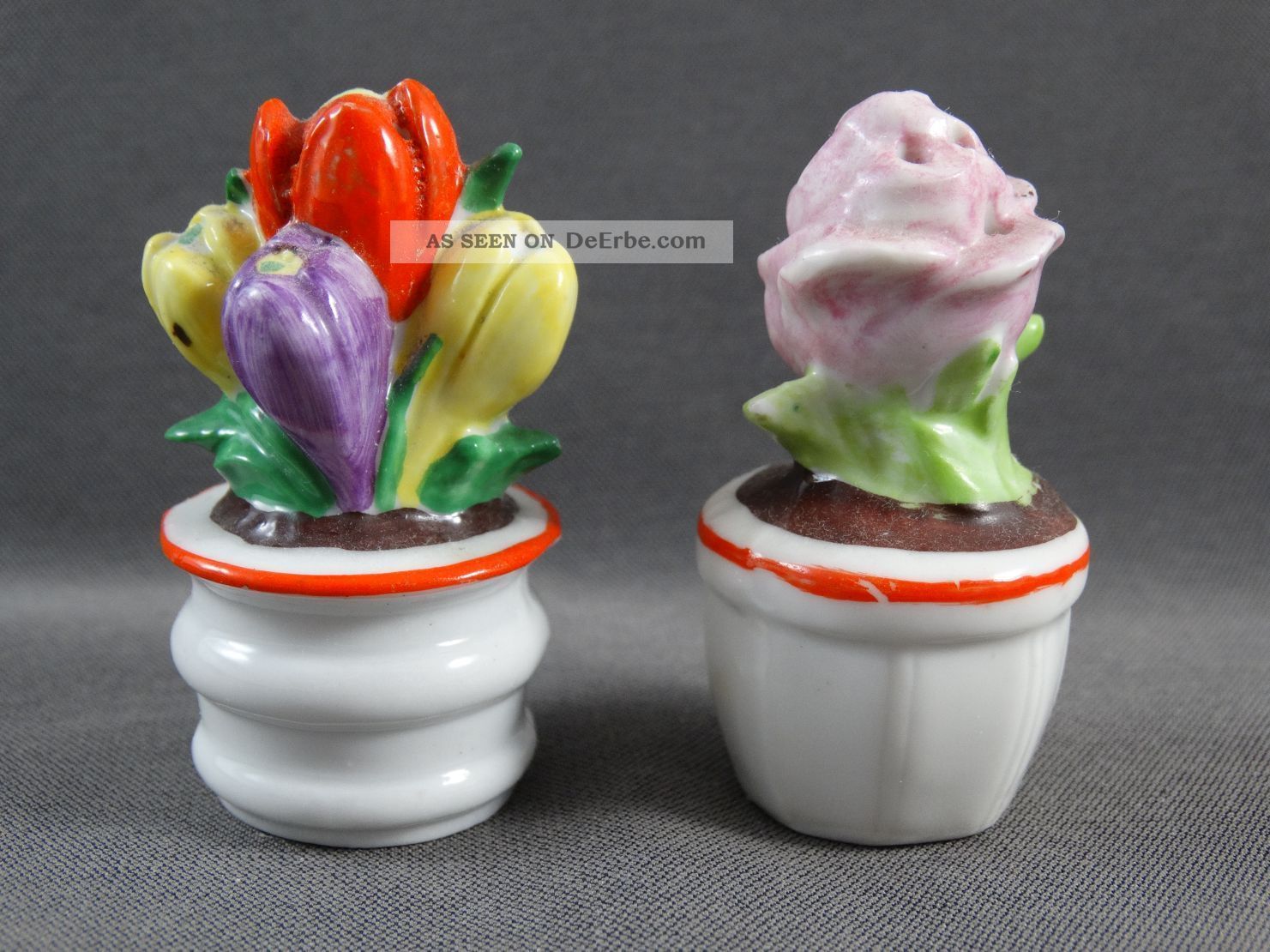 Alter Salzstreuer 2 Figuren Blumentöpfe Tulpen Und Rose Nach Form & Funktion Bild