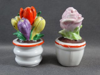 Alter Salzstreuer 2 Figuren Blumentöpfe Tulpen Und Rose Bild