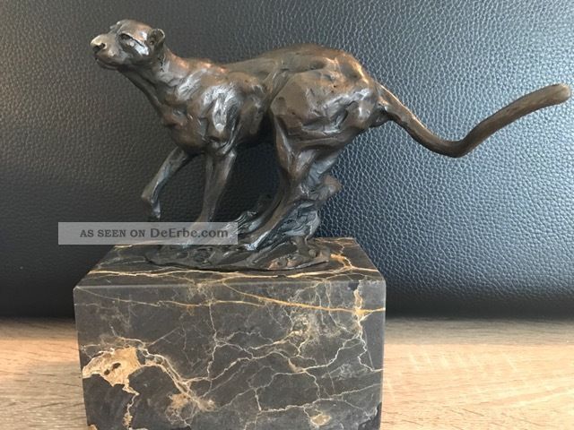 Bronzefigur Tierfigur Gepard Auf Rauchmarmor - Sockel Signiert Milo Bronze Bild