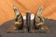 Unterzeichnet Paar Einzigartige Braunbären Buchstützen Bronze Sculpture Figur Antike Bild 7