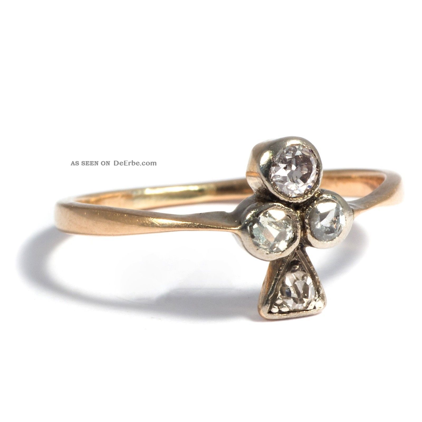 Antiker Kartenspiel Ring In 585 Gold Mit Diamanten,  Kreuz / Card Clubs Diamond Ringe Bild